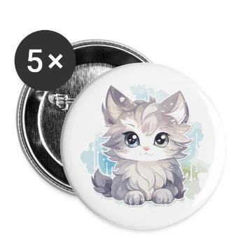 Chat - illustration - Lot de 5 grands badges (56 mm) - blanc - Devant