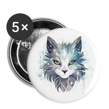 Chat - illustration - Lot de 5 grands badges (56 mm) - blanc - Devant
