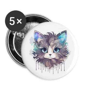 Katze - Illustration - Buttons groß 56 mm (5er Pack) - Weiß - Vorne