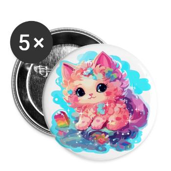 Chat - illustration - Lot de 5 grands badges (56 mm) - blanc - Devant
