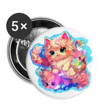 Chat - illustration - Lot de 5 grands badges (56 mm) - blanc - Devant