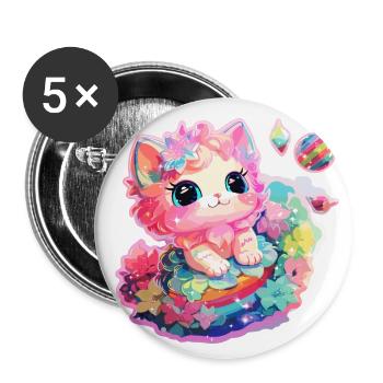Chat - illustration - Lot de 5 grands badges (56 mm) - blanc - Devant