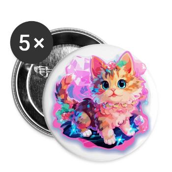 Katze - Illustration - Buttons groß 56 mm (5er Pack) - Weiß - Vorne