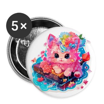 Katze - Illustration - Buttons groß 56 mm (5er Pack) - Weiß - Vorne