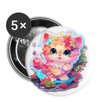 Chat - illustration - Lot de 5 grands badges (56 mm) - blanc - Devant