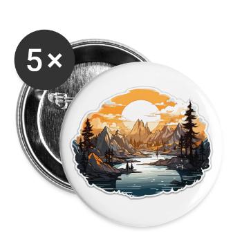 Landschaft - Illustration - Buttons groß 56 mm (5er Pack) - Weiß - Vorne