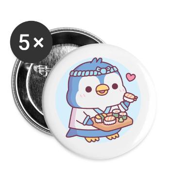 Mignon pingouin bleu Sushi Chef - Lot de 5 grands badges (56 mm) - blanc - Devant