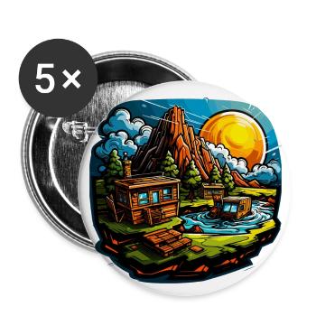 Landscape - Illustration - Buttons large 2.2''/56 mm (5-pack) - white - Front
