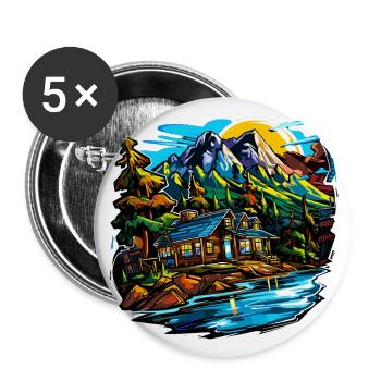 Landscape - Illustration - Buttons large 2.2''/56 mm (5-pack) - white - Front