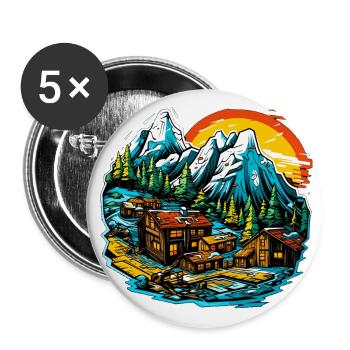 Landschaft - Illustration - Buttons groß 56 mm (5er Pack) - Weiß - Vorne