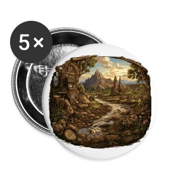 Paysage - Illustration - Lot de 5 grands badges (56 mm) - blanc - Devant