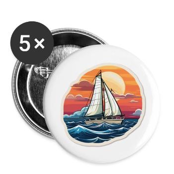 Segelboot - Illustration - Buttons groß 56 mm (5er Pack) - Weiß - Vorne