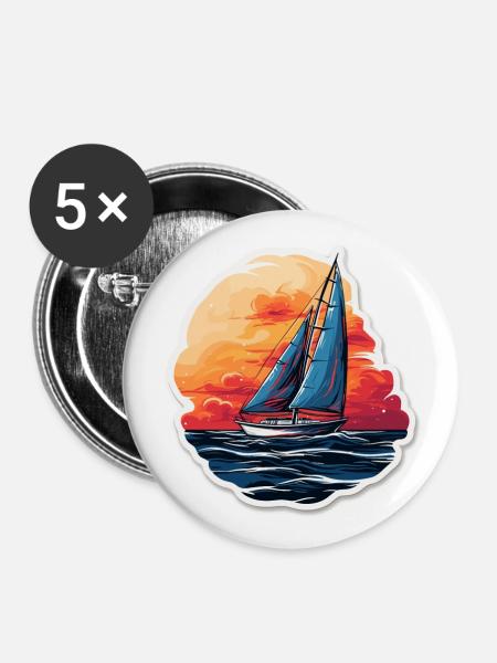 Segelboot - Illustration - Buttons groß 56 mm (5er Pack) - Weiß