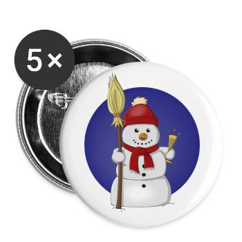 Cheerful drawing of a snowman with red hat - Buttons large 2.2''/56 mm (5-pack) - white - Front