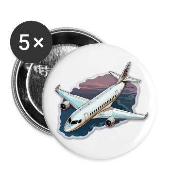 Airplane - illustration - Buttons large 2.2''/56 mm (5-pack) - white - Front