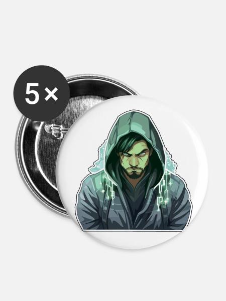 Ethical Hacker - Illustration - Buttons groß 56 mm (5er Pack) - Weiß