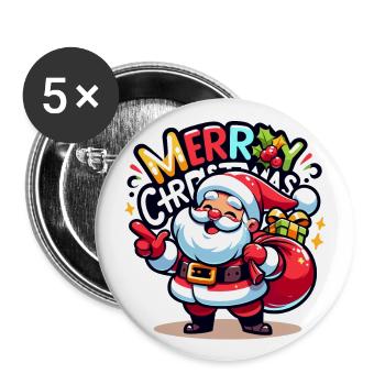 Merry Christmas - Santa Illustration - Buttons large 2.2''/56 mm (5-pack) - white - Front