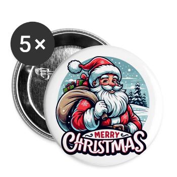 Joyeux Noël - Illustration du Père Noël - Lot de 5 grands badges (56 mm) - blanc - Devant
