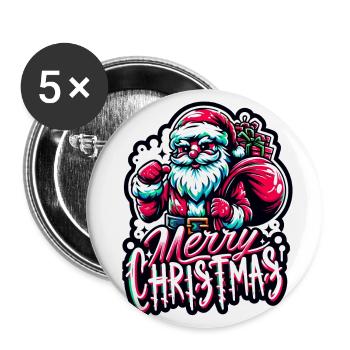 Merry Christmas - Santa Illustration - Buttons groß 56 mm (5er Pack) - Weiß - Vorne