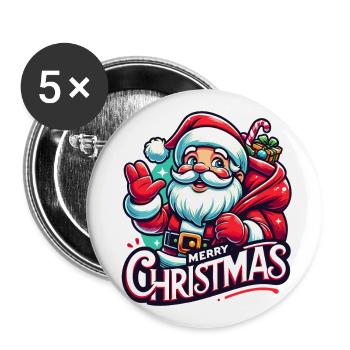 Joyeux Noël - Illustration du Père Noël - Lot de 5 grands badges (56 mm) - blanc - Devant