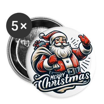 Joyeux Noël - Illustration du Père Noël - Lot de 5 grands badges (56 mm) - blanc - Devant