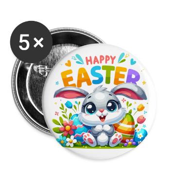 Happy Easter - Easter Bunny Illustration - Buttons large 2.2''/56 mm (5-pack) - white - Front