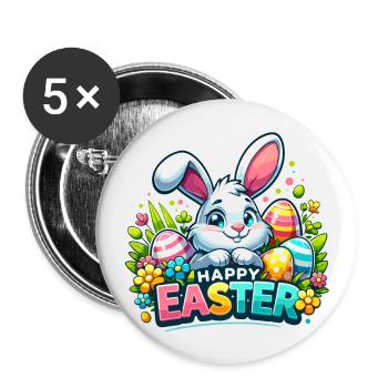 Happy Easter - Easter Bunny Illustration - Buttons large 2.2''/56 mm (5-pack) - white - Front