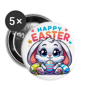 Happy Easter - Easter Bunny Illustration - Buttons large 2.2''/56 mm (5-pack) - white - Front