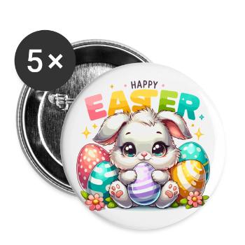 Happy Easter - Easter Bunny Illustration - Buttons large 2.2''/56 mm (5-pack) - white - Front