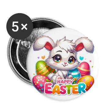 Happy Easter - Easter Bunny Illustration - Buttons large 2.2''/56 mm (5-pack) - white - Front