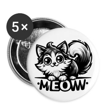 Meow - Katze Illustration - Buttons groß 56 mm (5er Pack) - Weiß - Vorne