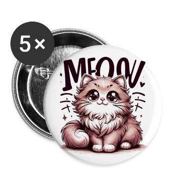 Meow - Katze Illustration - Buttons groß 56 mm (5er Pack) - Weiß - Vorne