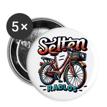 Selten Radlos - Fahrrad Illustration - Buttons groß 56 mm (5er Pack) - Weiß - Vorne