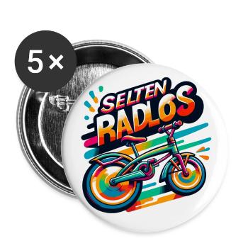 Selten Radlos - Fahrrad Illustration - Buttons groß 56 mm (5er Pack) - Weiß - Vorne
