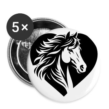 Coeur de tête de cheval - Lot de 5 grands badges (56 mm) - blanc - Devant