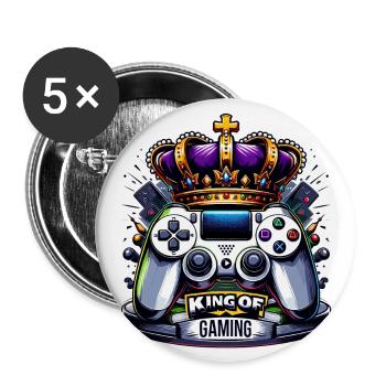 Roi du jeu - Illustration de la manette et de la couronne - Lot de 5 grands badges (56 mm) - blanc - Devant