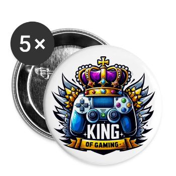Roi du jeu - Illustration de la manette et de la couronne - Lot de 5 grands badges (56 mm) - blanc - Devant