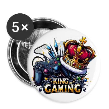 Roi du jeu - Illustration de la manette et de la couronne - Lot de 5 grands badges (56 mm) - blanc - Devant