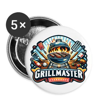 GrillMaster - Illustration de gril - Lot de 5 grands badges (56 mm) - blanc - Devant