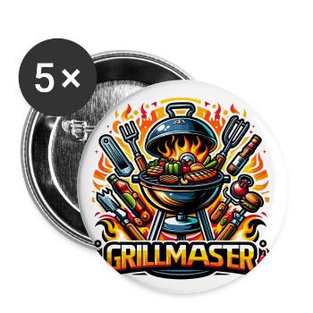 GrillMaster - Illustration de gril - Lot de 5 grands badges (56 mm) - blanc - Devant