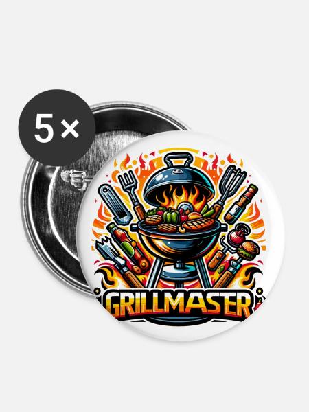 GrillMaster - Grill Illustration - Buttons groß 56 mm (5er Pack) - Weiß