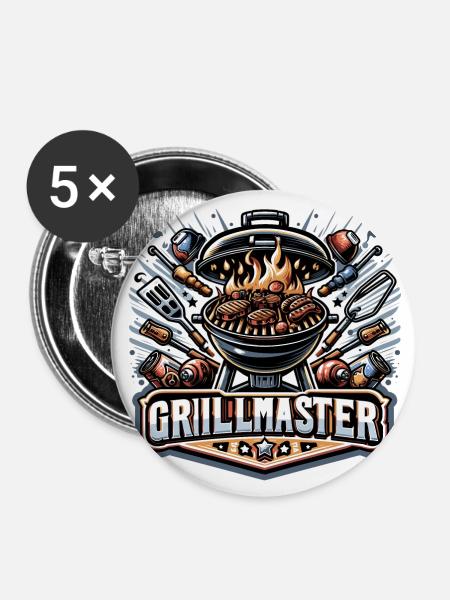 GrillMaster - Grill Illustration - Buttons groß 56 mm (5er Pack) - Weiß
