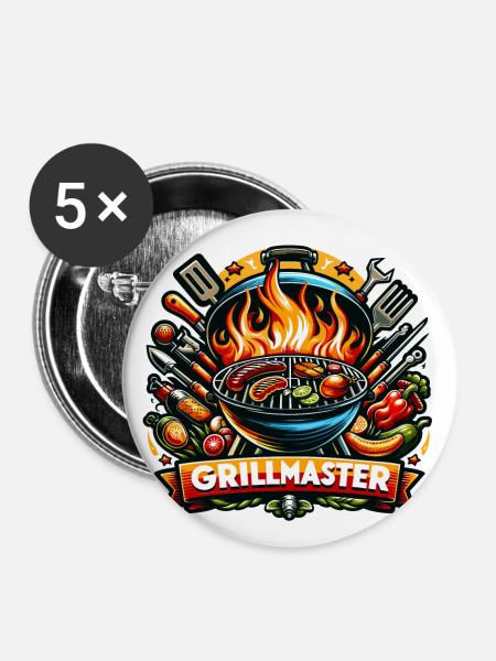 GrillMaster - Grill Illustration - Buttons groß 56 mm (5er Pack) - Weiß
