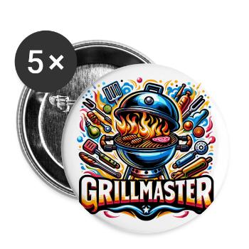 GrillMaster - Illustration de gril - Lot de 5 grands badges (56 mm) - blanc - Devant