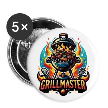 GrillMaster - Illustration de gril - Lot de 5 grands badges (56 mm) - blanc - Devant
