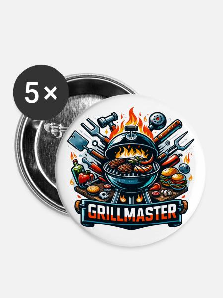 GrillMaster - Grill Illustration - Buttons groß 56 mm (5er Pack) - Weiß