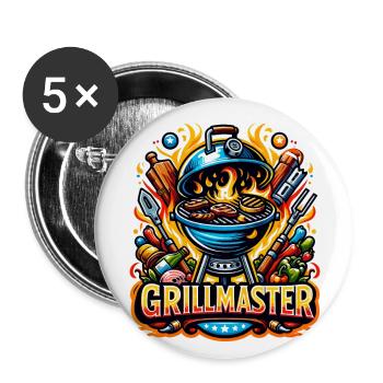 GrillMaster - Illustration de gril - Lot de 5 grands badges (56 mm) - blanc - Devant