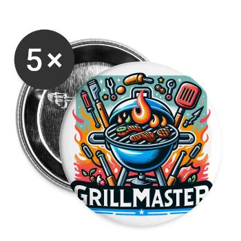 GrillMaster - Illustration de gril - Lot de 5 grands badges (56 mm) - blanc - Devant