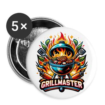 GrillMaster - Illustration de gril - Lot de 5 grands badges (56 mm) - blanc - Devant