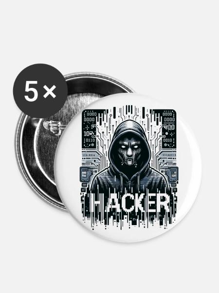 Hacker - Illustration - Buttons groß 56 mm (5er Pack) - Weiß